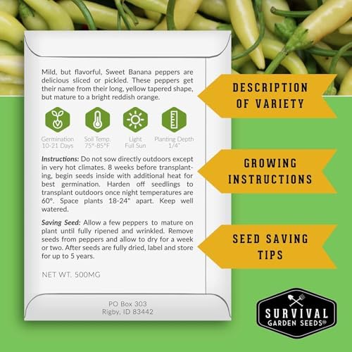 Sweet Banana Pepper Seeds for Planting – Survival Garden Seeds (5 Pack) - Image 2