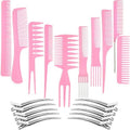 10 Hair Styling Comb Set with Duck Bill Clips, Anti-static Combs, and Metal Clips for Salon and Barber Use (Pink) by Boao