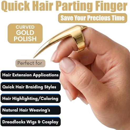 My Hair Tools Hair Parting & Sectioning Ring – Stainless Steel Finger Braiding Pick Tool for Dreadlocks, Wigs, Weaves, Hair Extensions – Quick Install Styling Tool for Salon & Home Use (Gold) - Image 2