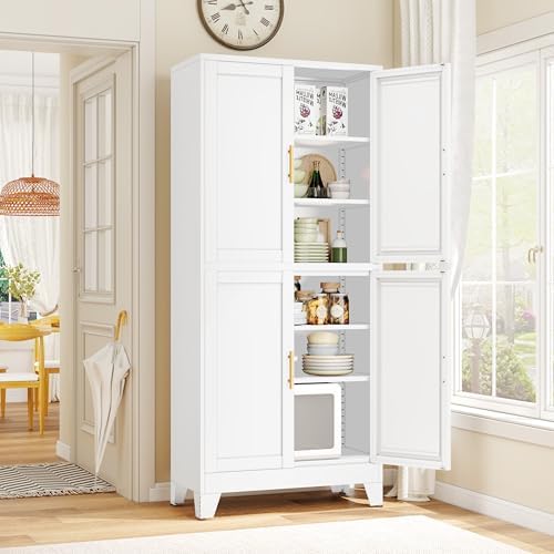 GAIOUS 75.2" Tall Metal Pantry Cabinet,White Kitchen Pantry Storage Cabinet - Image 2