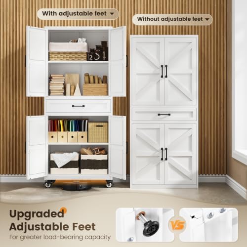 Yizosh 73" Tall White Mobile Metal Pantry Storage Cabinet with 1 Drawer - Image 6