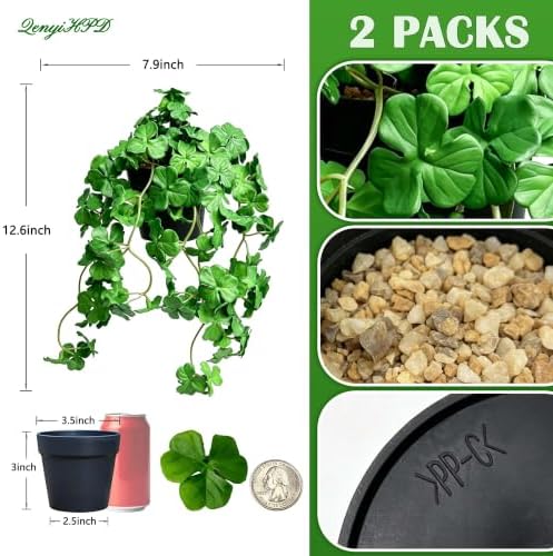 Artificial Shamrock Hanging Potted Plant, 2 Pack Fake Clover Vine with Pot - Image 2
