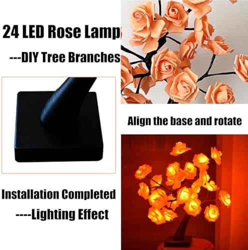 24 LED Orange Rose Tree Light, Artificial Bonsai Flower Table Lamp, USB Battery Powered Romantic Night Light for Bedroom Living Room Party Wedding, Valentine’s Day Mother’s Day for Her - Image 5