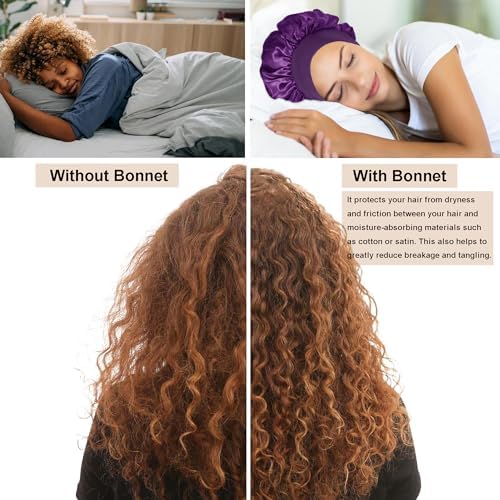 12 Pieces Silk Bonnet for Women Curly Hair Satin Bonnet Hair Wrap for Sleeping Cap with Tie Band (Multicoloured1) - Image 6