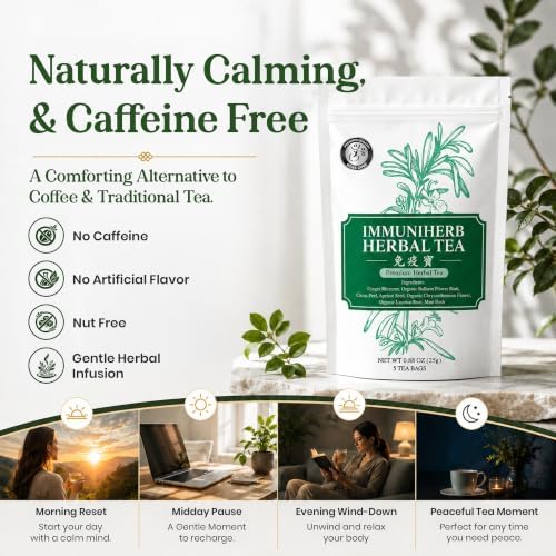 Herb Guru Herbal Tea, Immune Defense Ginger & Mint, 5 Bags (50 Cups) - Image 6