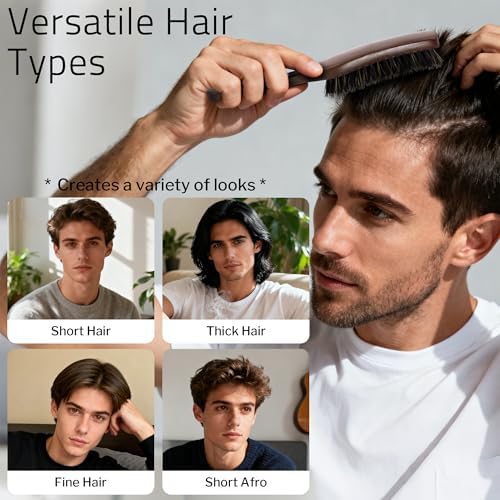 STYLEMATE Mens Boar Bristle Hair Brush Comb Set, Slick Back Mens Hair Brush with Stiff Bristles for Fine Hair, Beard Brush with Natural Black Walnut Wooden Gold Sandalwood Handle - Image 6