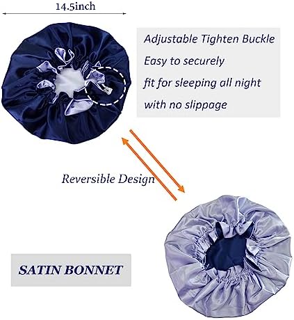 Silk Bonnet for Sleeping Satin Bonnets Double Layer Reversible Hair Cap Bonnet for Women Long Curly Braid Hair (Navy) - Image 2