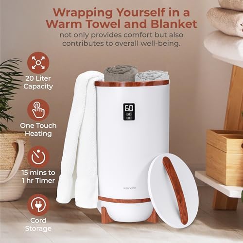 SereneLife Towel Warmer Bucket Style – Portable Blanket Heater with Fragrant Disc Holder, LED Display and Adjustable Timer, Holds 2 Large Towels, Auto Shut-Off, Bathroom Towel Warmer (Cherry) - Image 6