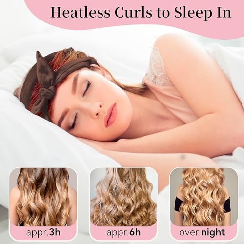 Flylipu Heatless Curling Rod Headband, Upgraded 60" Extra Long Soft Hair Curlers to Sleep In, No Heat Curls for All Hair Types, Hair Wrap Curls Styling Kit for Girls (Brown, 1 Count) - Image 4