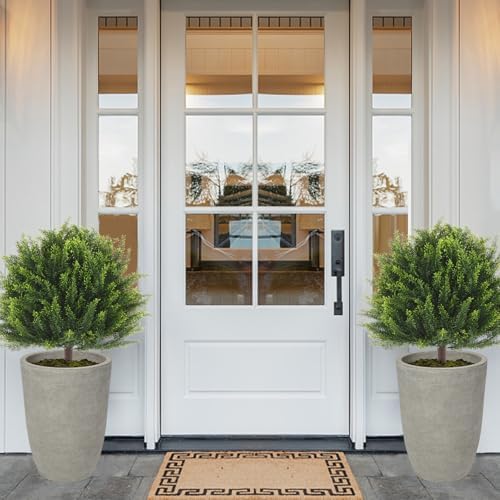 24.2" Outdoor Artificial Plants Topiary Trees - UV Resistant Faux Greenery Fake Shrubs Bushes for Front Porch Home Garden Patio Decor with Ground Spike - Image 3