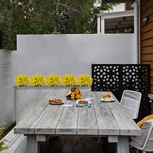 LikSoor 21 Bundles Artificial Outdoor UV Resistant Flowers No Fade Fake Outside Flowers Plastic Greenery Faux Shrubs Garden Porch Window Box Home Decoration (Yellow) - Image 3
