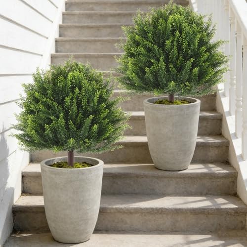 24.2" Outdoor Artificial Plants Topiary Trees - UV Resistant Faux Greenery Fake Shrubs Bushes for Front Porch Home Garden Patio Decor with Ground Spike by Unknown