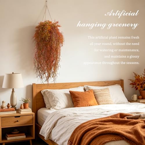 4Pcs Autumn Fake Hanging Fern Plants for Outdoors, UV Resistant Artificial Ferns Fall Vines Faux Trailing Plants for Indoor Wall Porch Home Thanksgiving Halloween Decor(4PCS Orange Ferns) - Image 5