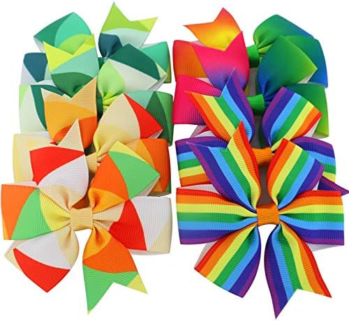 20 Pair 3in Pinwheel Rainbow Bows Grosgrain Ribbon Hair Clips For Baby Girls Teens Kids Toddler Gifts Accessories - Image 3