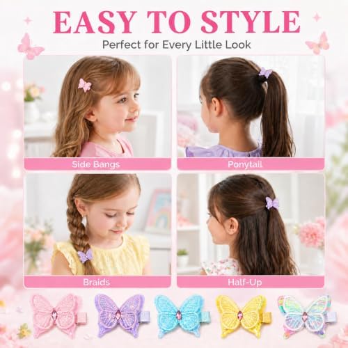 5 Pcs Butterfly Hair Bows Clips for Girls, Fully Lined Soft Fabric Alligator Clips, Safe Non-Slip Barrettes for Kids & Toddlers, Handmade Spring Accessories for Daily Wear - Image 5