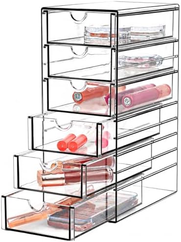 Clear Drawer Organizer, Transparent Plastic Storage Drawers, Hair Accessaries Organizer Case Display Stand, Acrylic Organizers for Organizing Eyeglass, Hair Ties, Accessories (Large - 6-Drawer) by Fordonral