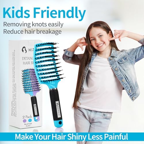 HIPPIH Boar Bristle Hair Brush Set of 2, Detangling Smoothing for Wet & Dry - Image 6
