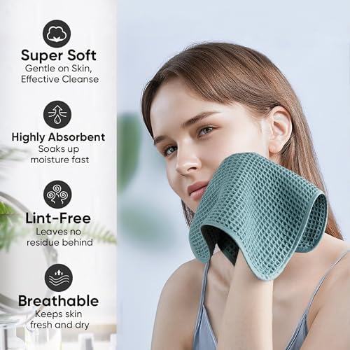 Microfiber Waffle Face Towels, 4 Pieces, Soft, Absorbent, Fast Drying, Lint Free 430 GSM (Green) - Image 4
