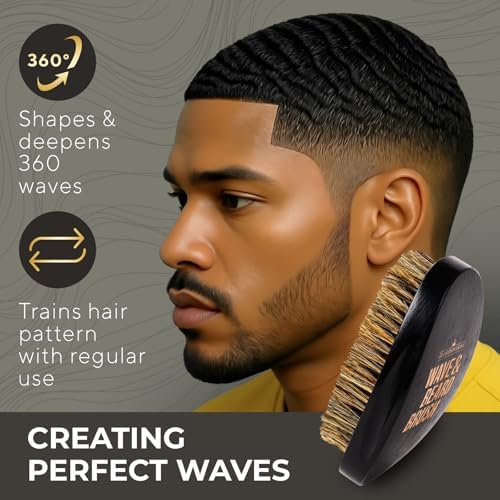 GUARD&MARINE Wave & Beard Brush for Men – Natural Boar Bristles, Palm Curve Design, Wood Handle – Shapes 360 Waves & Softens Beard - Image 2