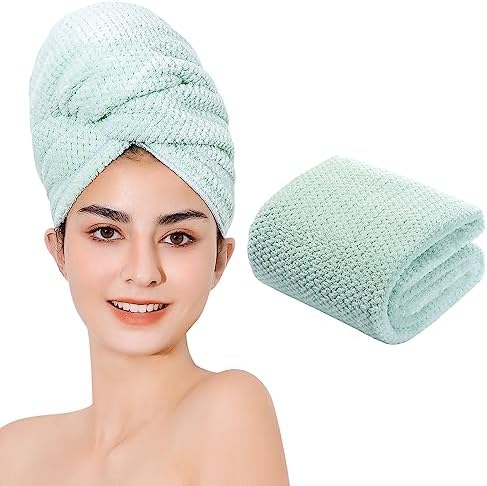 Microfiber Hair Towel Quick Dry Hair Towel Hair Drying Towels Suitable for All Kinds of Hair Ultra Absorbent Long and Thick Hair 20X40inch Green (1pcs) by LAOJBABA