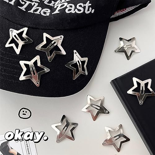 Star Hair Clips 2000s Y2K Snap Hair Barrettes Non Slip Star Hair Accessories Silver Metal Hair Clips for Girls Women -15 PCS 1.57" - Image 6