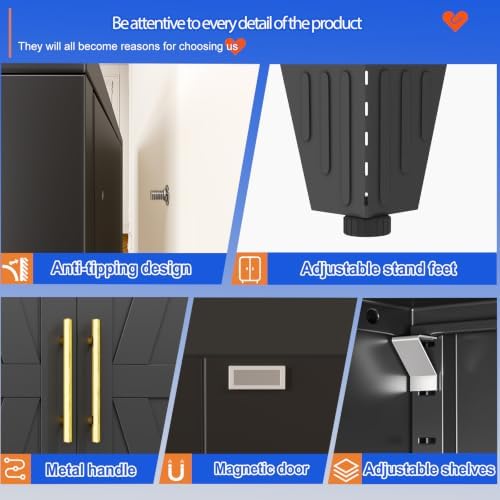 GAIOUS 71" Tall Kitchen Pantry Cabinet,Metal Storage Cabinet Black Cupboard - Image 6