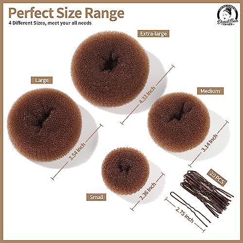 Teenitor Hair Bun Maker, Hair Buns for kids Girls, Hair Donuts, Ballet Bun Maker,4 Size, Light Brown - Image 2