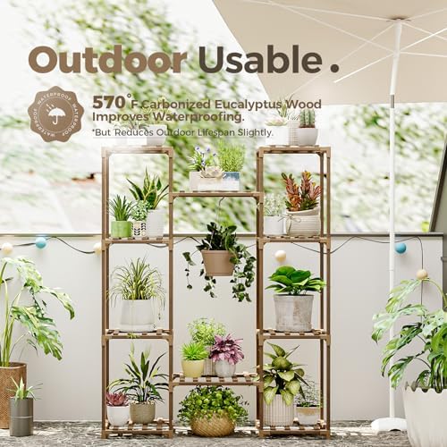 Bamworld Plant Stand Indoor Outdoor Hanging Shelf for Multiple Plants Tall Large Holder for Living Room Patio Balcony Garden (A-Cabinet-Wider) - Image 3