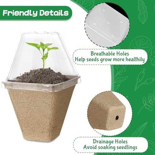 Aulock 36 Sets Plant Nursery Pots with Humidity Dome - 3in Seed Starting Pots, Square Peat Pots with 100 Labels for Garden Flowers Herbs Vegetables Seedlings - Image 3