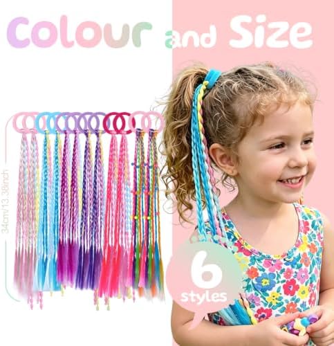 TOKUFAGU 12 PCS Colored Braided Hair Extensions for Kids, Beaded Hair Ties - Image 2
