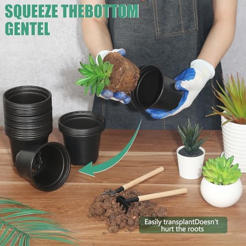 120 Packs 6 Inch Plant Nursery Pots, Plastic Seeds Starter Pots with Drainage Holes, Germination Soft Flower Plant Container for Succulents Seedling Cutting Transplanting (120, 6 Inch) - Image 3
