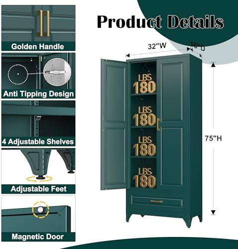 SteeLoong 75" Metal Storage Cabinet with Doors and 3 Adjustable Shelves - Image 3