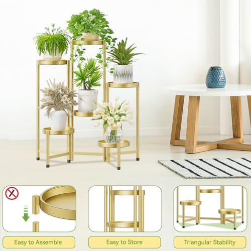 iDavosic.ly Plant Stand Indoor Outdoor, 6 Tier Metal Corner Shelf, Gold - Image 4