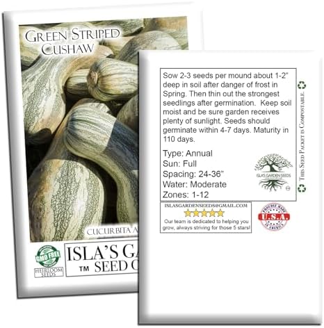Green Striped Cushaw Pumpkin Seeds (Cucurbita argyrosperma) – 25 Heirloom Non-GMO Seeds by Isla’s Garden Seeds, Also Known as Crookneck Winter Squash, Long Striped Pie Variety, Sweet Creamy Flesh - Image 7