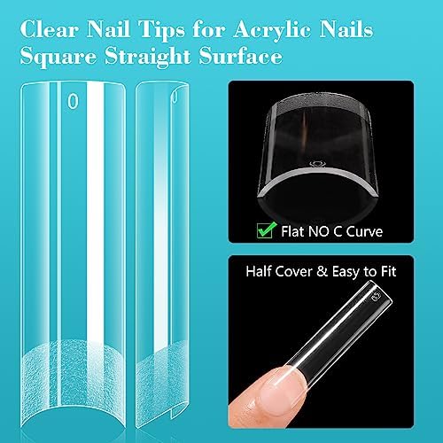 LIONVISON XL Square Nail Tips: 504PCS NO C Curve Clear Nail Tips - Image 3