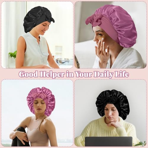 2 Pcs Large Satin Silk Bonnet for Sleeping Women, Adjustable Hair Bonnets with Tie Band, Silk Bonnet Sleep Cap for All Hair - Image 6