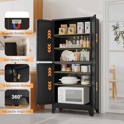 GAIOUS 75.2" Tall Metal Pantry Cabinet, Black Storage Cabinets with 4 Door - Image 4