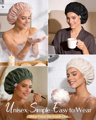 Yanibest Satin Lined Shower Cap, Reusable Waterproof Shower Caps for Women - Image 6