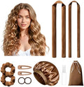 LitBear Heatless Curls Overnight, 2 Sizes of Soft Hair Rollers for Women with Bonnet to Sleep in, No Heat Hair Curlers Set with Scrunchies and Clips, for Long and Medium Hair (Brown) by LitBear