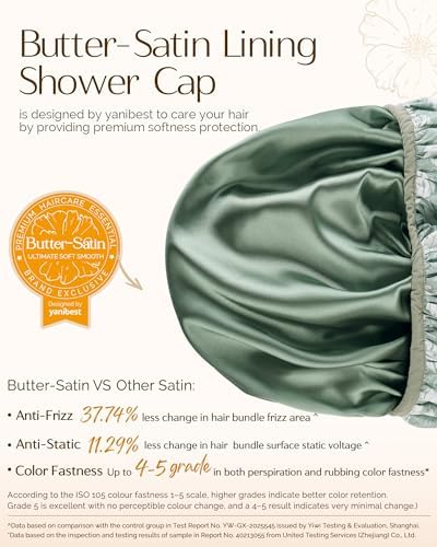 Yanibest Frizz Free Satin Lined Shower Cap with Soft Elastic Band - Image 3