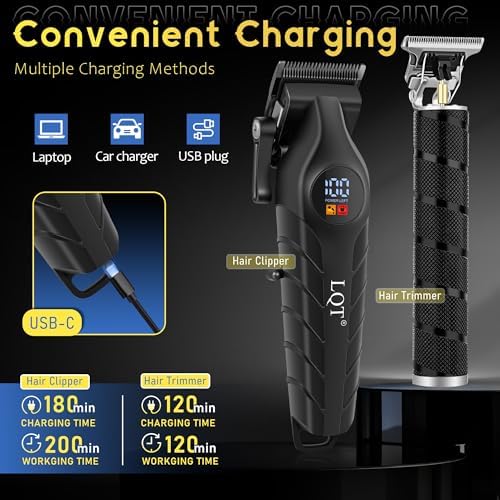 Men's Professional Cordless Hair Clippers & Trimmer Kit, 4-in-1 Electric Shaver Set with LED Display, Waterproof Body Groomer, Nose Trimmer & T-Blade for Bald Head, Full Barber Kit (Black) - Image 4