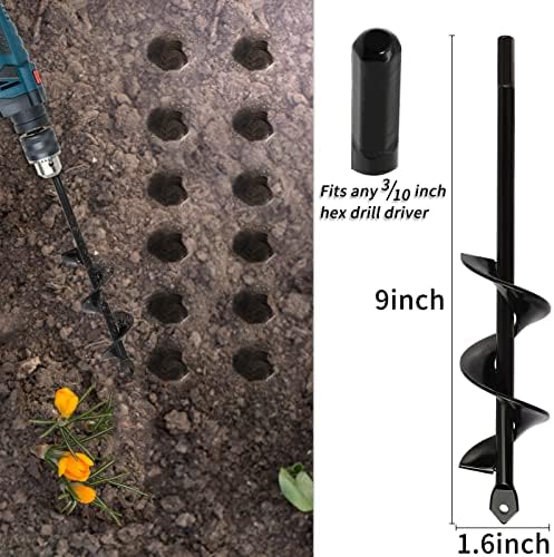 Garden Auger Drill Bit for Planting – 1.6x9 Inch Garden Auger,Rapid Planter Bulb & Bedding Plant Auger for 3/8" Hex Drive Drill – Ideal Bulb Planter Tool for Tulips - Image 2
