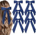 6PCS Navy Blue Hair Bows, Large Ribbon Bow Hair Clips for Girls Women Cute Ponytail Holder Accessories for Toddlers Kids Teens by AILEAM