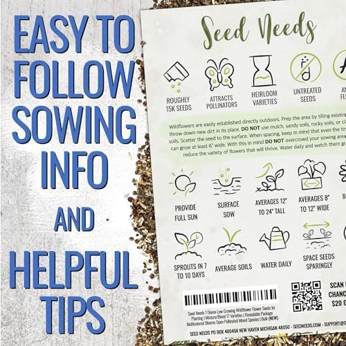 Seed Needs Low Growing Wildflower Flower Seeds for Planting | 10 Packs (1 Ounce Each) Mixture/Blend 17 Varieties | Resealable Package Multicolored Blooms Open Pollinated Mixed Species | Bulk - Image 3