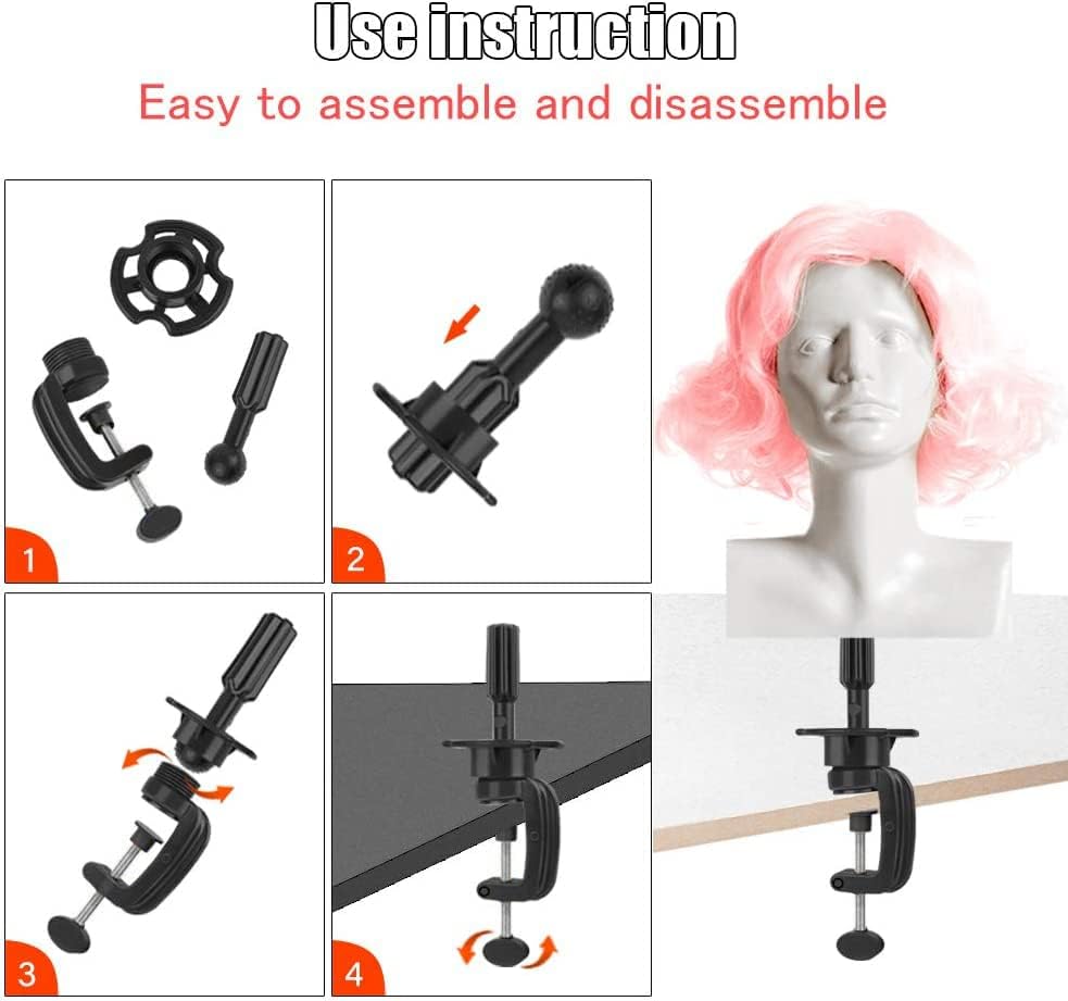 Teenitor Wig Mannequin Head Stand, 2 Pack Cosmetology Manikin Stand Mannequin Head Holder Clamp Black Wig Stand Holder - Image 4