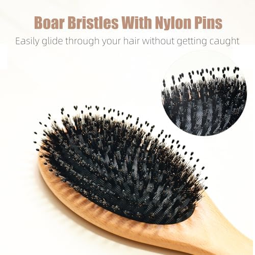 Boar Bristle Hair Brush with Nylon Pins for Fine Thick Hair - Image 2