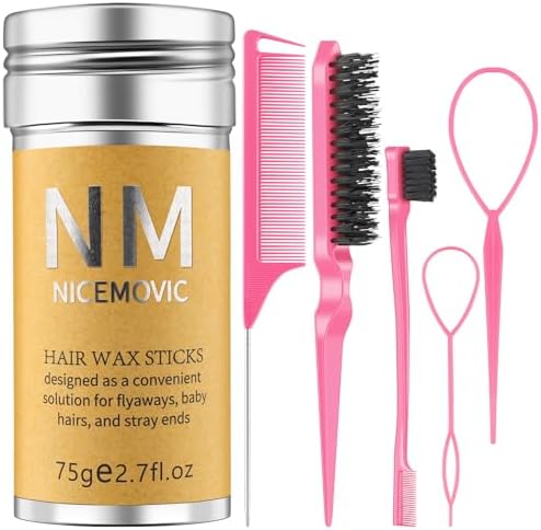 Hair Wax Stick Set for Flyaways Stocking Stuffers for Women Kids Christmas/Birthday Gifts Hair Accessories for Women Girls Teen Girls Trendy Stuff, Hairs Slick Stick Styling Tools Baby Hairs Gel Pink by NICEMOVIC