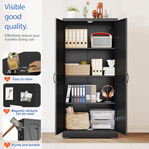 GAIOUS 63" Tall Metal Storage Cabinet Black Cupboard Kitchen Pantry Cabinet - Image 3