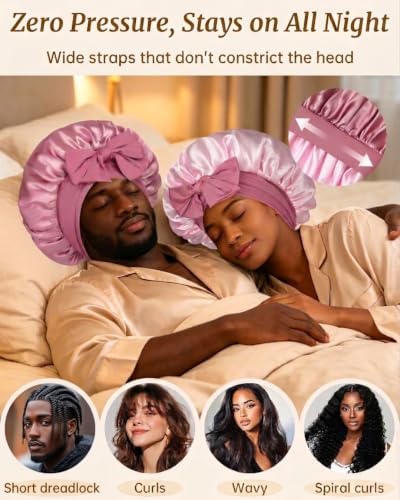 CHLINS Double Layer Satin Bonnet for Sleeping, Hair Bonnet for Curly Hair - Image 5