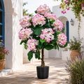 THKFUL 3FT Artificial Hydrangea Flower Tree with Natural Wood Trunk, Faux Pink White Floral Topiary Tree Potted for Indoor Home, Living Room, Wedding, Party Event Decor by THKFUL